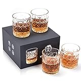 Longyier Whiskey Gläser Set mit 4, 300 ml Whiskygläser， zum Trinken von Bourbon Scotch Whisky Rum Cognac Wodka , Whisky Gläser mit Luxusbox sind ein einzigartiges Geschenk für Männer F