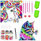 Diamond Painting, Diamond Painting Kinder, DIY 5D Diamond Painting Set, 2 Stück Katze & Pferd Diamant Painting, Malen Nach Zahlen Diamant, Diamant Malerei für Haus, Wand und Eingang Dek