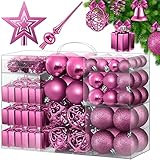 KESSER® Weihnachtskugeln 102-teiliges Set Pink, mit Baumspitze Christbaumkugeln Kunststoff Bruchsicher mit Plastik Weihnachtsbaumkugeln Box Weihnachtsbaum Weihnachtsdeko Deko & Christbaumschmuck