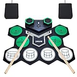 Elektronisches Schlagzeug Kit, 9 Pads E-Schlagzeug ​Tragbares Schlagzeug Elektronisch mit EingebautemDual-Stereo Lautsprecher,Bluetooth,2 Pedalen.Schlagzeug Kinder,Anfäng