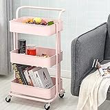 Dripex Rollwagen Küchen Organizer 3-stöckiger Servierwagen Küchenwagen Storage Trolley Cart Küchenregal Allzweckwagen Allzweckregal (Rosa)