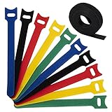 Dapzon 100 Stück Klett Kabelbinder, 5 Bunt Wiederverwendbare Kabel Klettband mit Nylon Klettbänder, Selbstklebend Klettverschluss für Kabel und Kabelmanagement(150 x 12 mm)