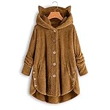Deloito Wintermantel Damen Fleecejacke Bequem Weich Plüsch Hoodie Sweatshirts Mäntel Warm Cardigan Katzenohren Kapuzenpullover Lang Übergangsjacke Teddy Fleece Mantel Große Größ