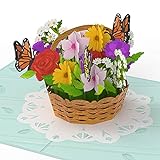 PaperCrush® Pop-Up Karte „Blumenkorb mit Schmetterlingen“ - 3D Blumenkarte für Freundin, Frau oder Mutter (Geburtstagskarte, Runder Geburtstag, Gute Besserung) - Handgemachte Blumen Glückwunschk