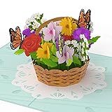 PaperCrush® Pop-Up Karte „Blumenkorb mit Schmetterlingen“ - 3D Blumenkarte für Freundin, Frau oder Mutter (Geburtstagskarte, Runder Geburtstag, Gute Besserung) - Handgemachte Blumen Glückwunschk