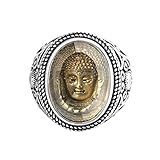 AmDxD Hochzeitsring, 23MM Männlichen Ringe Hochzeit Versprechen Band Ringe Buddhist mit Buddha Kopf, Hochglanzpoliert, Silber, Gr.67 (21.3)