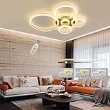 Wohnzimmerlampe Moderne LED Deckenlamp Ring Design Deckenleuchte Dimmbar mit Fernbedienung Acryl Rund Deko Pendelleuchte Schlafzimmer Büro Esszimmer Küche Aluminium Deckenbeleuchtung (6 Ring, Gold)