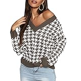 WAEKQIANG Herbst Und Winter Langarm-Musterdruck V-Ausschnitt Grundierung Strickpullover D