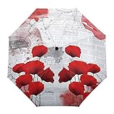 Faltbarer Reise-Umberlla-Wandriss-Mohnblumen, Outdoor, automatisches Öffnen/Schließen, kompakter, winddichter Umberlla für Mädchen/Damen/Erw