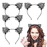 SUNYOK 4Pcs Katzenohren Haarreif Katzenohren Haarband Spitzen Katzen Ohren Reifen Katzenhaarreifen Cat Ears Schwarze Spitze Sexy Haarreif für Damen Frauen Mädchen in Karneval Party Festival Cosplay