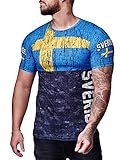 OneRedox Herren Länder T-Shirt Kurzarm Rundhals Fußball Sverige Schweden 1519 L