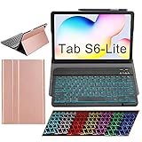 Hülle mit Tastatur für Samsung Galaxy Tab S6 Lite 10.4 (SM-P610 P615) Beleuchtete Ablösbar Kabelloser (Deutsch), Ultradünner PU Leder Schlau Abdeckung für Galaxy Tab S6 Lite 10,4 Zoll 2020 (Roségold)