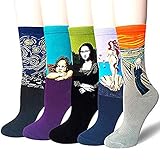 Damen Herren Lustige Bunte Baumwolle Socken Frauen Süß Berühmtes Gemälde Kunst Crew Socken 5 Paar, 5 Paar Crew Socken, 39-45