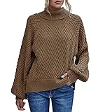 IFOUNDYOU Pullover Damen Elegant Rollkragen Strickpullover Herbst Winter Einfarbig Pulli Sexy Langarm Rollkragenpullover Grobstrick Fledermausärmel Langarmshirts Basic Lose Casual Winterp