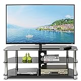 GKYI TV-Ständer aus schwarzem Glas, Universal-Eck-TV-Ständer mit gehärtetem Glas und 3 Ablagen, für 81,3 bis 114,3 cm (32 bis 45 Zoll) Plasma/LCD/LED/3D