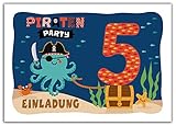 12 Einladungskarten zum 5. Kindergeburtstag Jungen Mädchen Pirat Piraten-Party