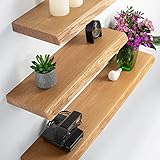 Rikmani Wandregal Holz Eiche massiv hell - Handgefertigtes Regal mit Baumkante Bücherregal Holzregal Wandboard Leo (hell) 60