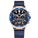 RORIOS Herren Uhr Männer Edelstahlband Mesh Sport Chronograph Datum Kalender Armbanduhren für Herren Wasserdicht U