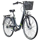 ZÜNDAPP Z510 E Bike Damen 28 Zoll Fahrrad Damen 28 Zoll E Damenfahrrad Tiefeinsteiger E Bike 28 Elektrofahrrad mit Rücktrittbremse Hollandrad mit Gangschaltung E Bikes (Grey/Green, 48 cm)