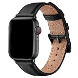 SUNFWR Leder Armband für Apple Watch Armband 44mm 45mm 42mm, Herren Damen Ersatz Original Lederband für iWatch Serie 7 6 5 4 3 2 1(42mm 44mm 45mm, Schwarz/Schwarz)