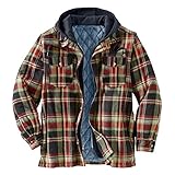 Finetyu Herren Thermohemd Flanellhemd Winterjacke Fleecefutter Schützendem Innenfutter Holzfällerhemd Arbeitshemd Karierte Reverstasche mit Kapuze gepolsterte lose Hemdoberteiljack