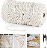 Lingyue Makramee Garn 3mmx200m, Kordel Natur Baumwollgarn Baumwollkordel Baumwollseil Makramee Baumwollschnur Macrame Garn mit Geschenke Garnschere Nähen für DIY Handwerk Basteln Dek