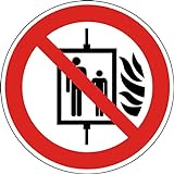 Aufkleber Aufzug im Brandfall nicht benutzen 10 cm Folie gemäß DIN 7010 (Brandschutz, Verbotsschild)