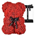 AZXU Rosenbär - Rosenteddybär auf jedem Blumenbär Vervollkommnen Sie für Jahrestag, Rosenbär, Mütter, die eingeschlossene klare Geschenkbox! 10 Zoll (red)