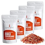 GAUMENFEIN® Chili Flocken - Chilli geschrotet mit Kernen - scharf - 1000g 1kg (4x250g) - natürliche Premium Q