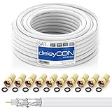 deleyCON HQ 10m SAT Koaxial Kabel 130dB - 4-fach geschirmt für DVB-S - S2 DVB-T und DVB-C - Stahl/Kupfer Innenleiter - 4K 1080p FULL HD HDTV - inkl. 10x vergoldete F-Steck