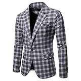 PPangUDing Herren Anzugjacken Slim Fit Performance Geschäft Blazer Smokings,Herbst Winter Mode kariert Zweireihige Knopfleiste Langarm Revers One Button Mit Taschen Männer Sakko Strickjacke Outw