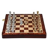 REAPP Schachbrett Klassische Zinklegierung Schachfiguren Holzkornbrett Schachspiel im Freien Freizeit Unterhaltung goldene hochwertige Schach den QENUAGEON (Color : Golden, Size : Kostenlos)