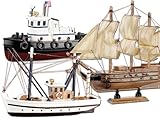 Playtastic Holzbausatz: 3er-Set Schiff-Bausätze Fischkutter, Flaggschiff & Schlepper, aus Holz (Schiffsmodelle)