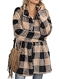 Frauen Plaid Print Mid-Lang Mantel Langarm Reverskragen Einreihige Jacke Herbst Winter Kleidung, khaki, 36