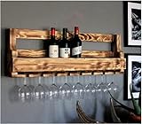 Palettenmöbel Weinregal Weingläser Schweberegal Schrank massiv Holzregal Vintage Paletten Hängeregal aus Kiefernholz geflammt naturbelassen (Weinglas Wandregal)