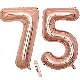 Folienballon Zahl Deko Rose Gold 75 für Frau Frauen, XXL 100cm Riesen Nummer Aufblasbar Helium Ballon Figuren Zahlen Luftballons Geschenk für 75. Jahre Geburtstag Hochzeit Jubiläum Party Dek