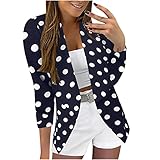 Dasongff Blazer Damen Elegant 3/4 Ärmel Blazer Open Cardigan mit Schößchen Rüschen Saum Jacke Herbst Dünne Revers Bolero Bedruckt Arbeitsbekleidung Strickjacke Geschäft Büro Jacke Kurz M