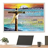 Poster mit Kreuz am Strand und Albatross, Morgendämmerung am Strand mit Gott Druck, #joshua #Bibelzitat und Kreuz am Strand, Wandkunst, #Jesus Walk On Beach, 27,9 x 43,2