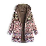 ADDZYY Damen Winter Mantel Große Größe Blumendruck Kapuzenpullover Winterjacke Mit Kapuze Warm Langarm Zipper Hoodie Jacke Outwear Parka Mäntel Cardigan Trenchcoat Fleece Pullover T