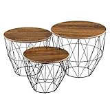 [en.casa] Metallkorb 3er Set Beistelltisch Couchtisch Sofatisch 3-TLG. Set Deko Metall/MDF Schwarz/Eiche antik
