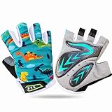 FINGER TEN Fahrradhandschuhe Kinder Jungen Mädchen Junior MTB Outdoor Sport Klettergerüst Skatehandschuhe Rennrad Fahrrad Halbfinger Handschuhe Gelpolster Paar Cyan S …