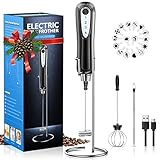 CAVN Elektrischer Milchaufschäumer mit Edelstahlständer, 2 in 1 Doppeltem Quirl 3-Gang USB Aufladbar Handheld Milchaufschäumer Mixer Milk Frother Milchschaum Eier Schlagen für Kaffee Latte Capp