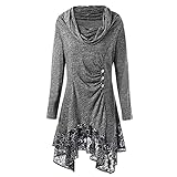 ONETIME Damen Langarmkleid GroßE GrößE Einfarbig Saum Spitze UnregelmäßIges Kleid GroßE GrößE Kleid Plissiertes Weiches Kleid Tunika Oberteil FüR Herbst Und W
