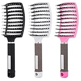 3 Stücke Entlüftete Entwirrende Haarbürste Wildschweinborsten Gebogene Haarbürste Detangling Haarstyling Bürste für Styling Hair Brush S