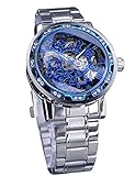 Winner Armbanduhr, analoges Uhrwerk, Diamanten, mechanisches Handaufzug, Skelett-Armb