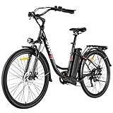 VIVI E-Bike Elektrofahrrad, 26 Zoll Pedelec Elektrisches Fahrrad Citybike Elektrofahrräder mit Abnehmbarer 8Ah Lithium-Batterie, Shimano 7-Gang E Bike Damen Herren (26 Zoll Schwarz)