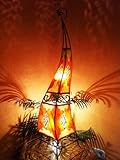 Orientalische Stehlampe Mira 100cm Lederlampe Hennalampe Lampe | Marokkanische Große Stehlampen aus Metall, Lampenschirm aus Leder | Orientalische Dekoration aus Marokko, Farbe Orange R