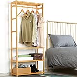 VIAGDO Kleiderständer Bambus Garderobenständer Garderobe mit 4 Ablage und Kleiderstangestab, Offener Kleiderschrank mit Schuhablage, Kleiderstange für Schlafzimmer Flur, 69,7x29 x163