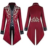 BYYDYSRFLO Herren Gothic Steampunk Jacke Smoking Frauen Viktorianischer Mittelalterlicher Vampir Abend Formal Geeignet für Cosplay Halloween Party Maskerade Red-XXL