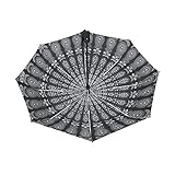 Vintage Manada Floral Flower Schwarz Weiß Muster Auto Öffnen/Schließen Faltschirm Starker Innendruck Reise Regen Regenschirm, Tragbarer Automatisch Kompakt Anti-UV S